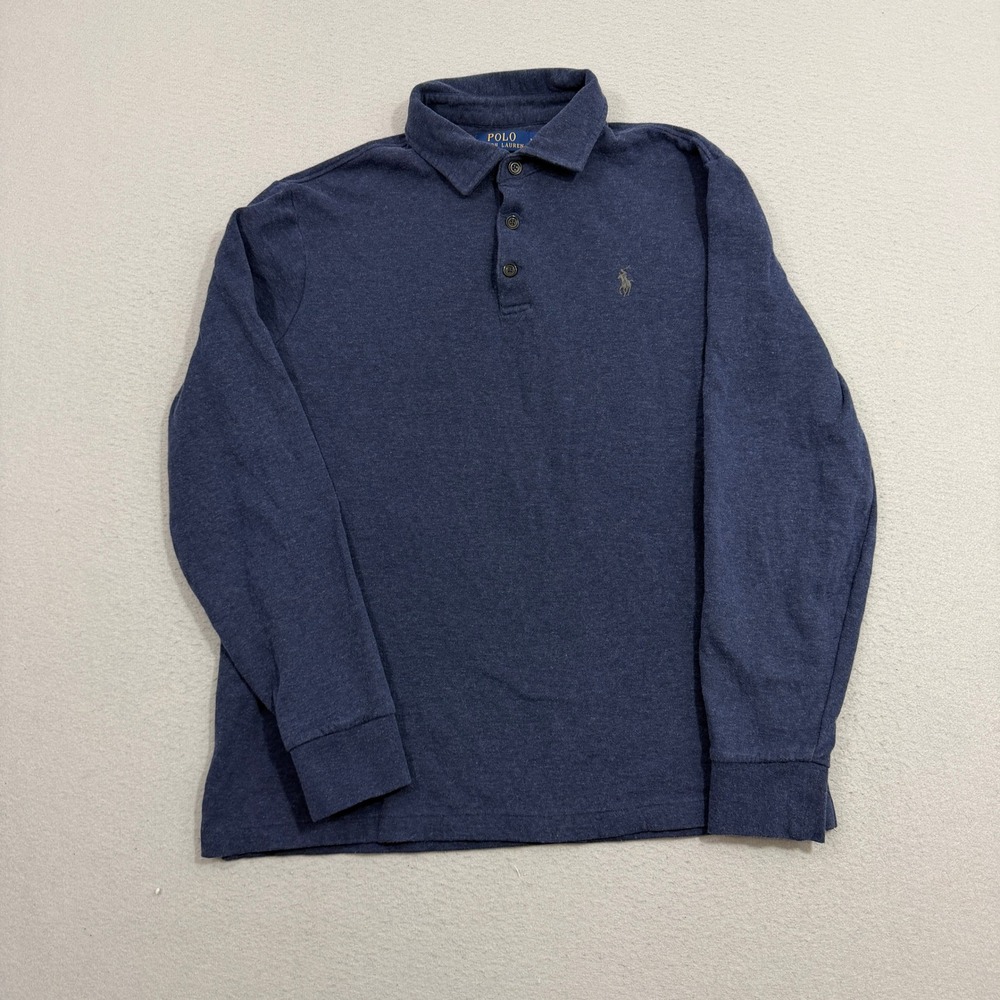 Polo Ralph Lauren Rugby Shirt Medium Long Sleeve Polo Heathered Jersey Knit